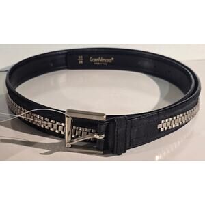Vintage Gianni Versace Black Leather Belt Silver Chain Size 90 36 NWT